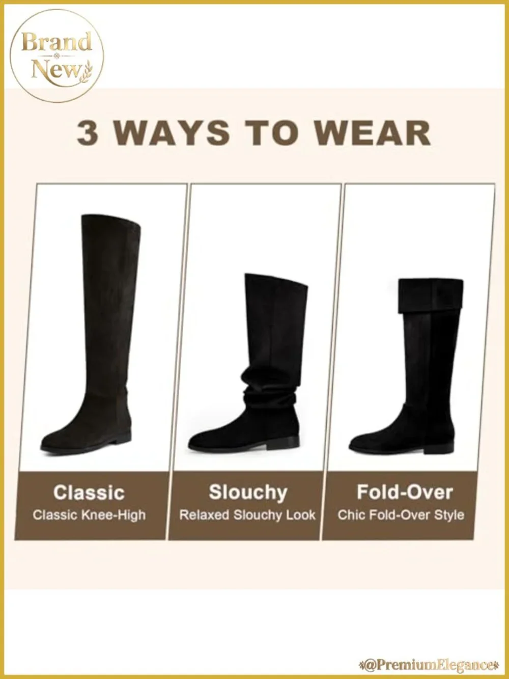 Suede Knee High Boots Convertible Fold Over Slouchy Flat Round Toe